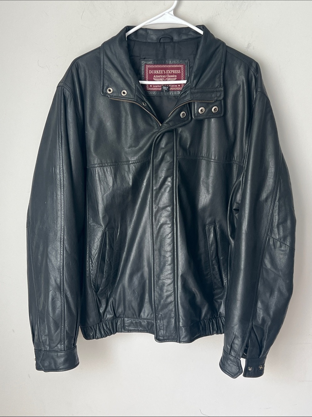 Durkee’s Express Black Leather Jacket L Y2K